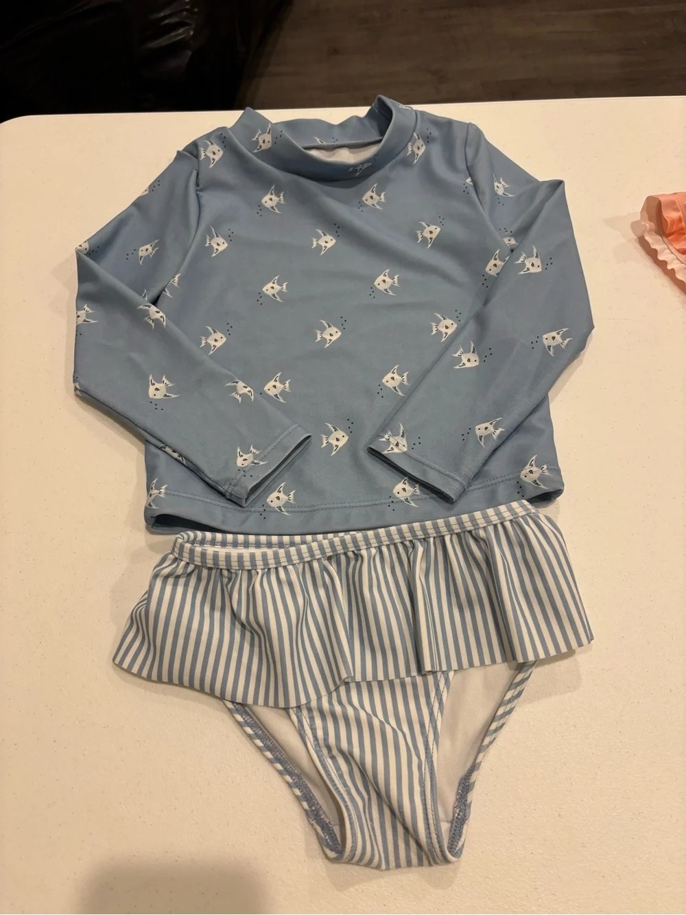 Carter’s 3T Girls Swim Suit Bundle - Floral, Peach & Blue. Ruffles Long Sleeve